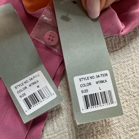 NEW GO Silk Charmeuse Watermelon Pink Button‎ Front Shirt & Pants Set M - Picture 8 of 13